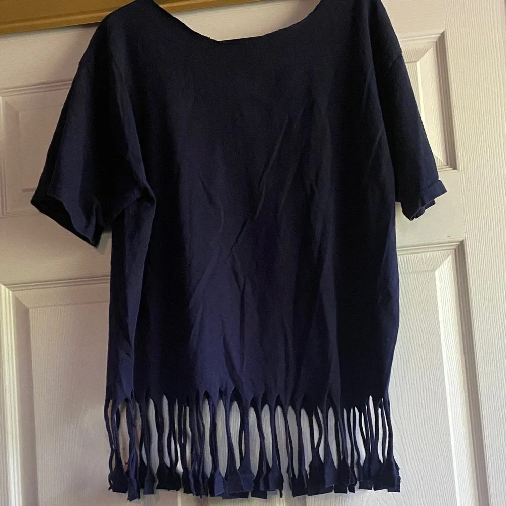Coca Cola Navy Graphic “Always Atlanta” Fringe Hem XL Tee - Picture 6 of 8